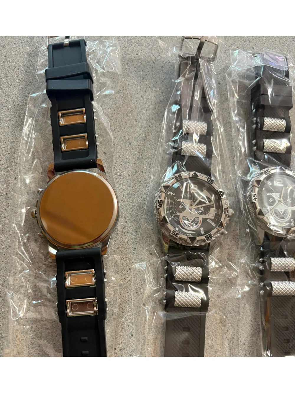 NEW- Men's Black Sport Silicone Strap Watch with Silver Accents